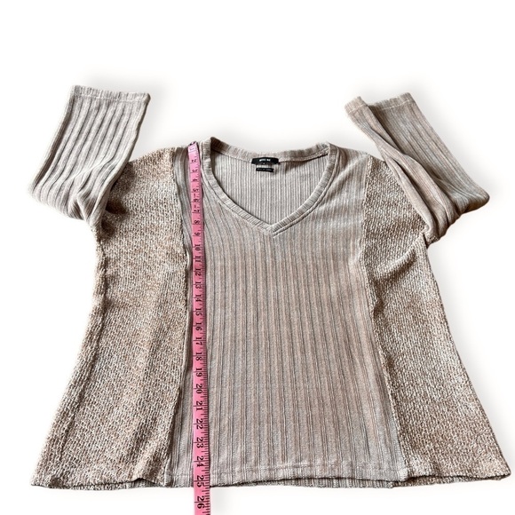 Miss Me Taupe / Dusty Rose Soft Knit Chenille V-Neck Oversized Sweater, Small - Picture 7 of 8